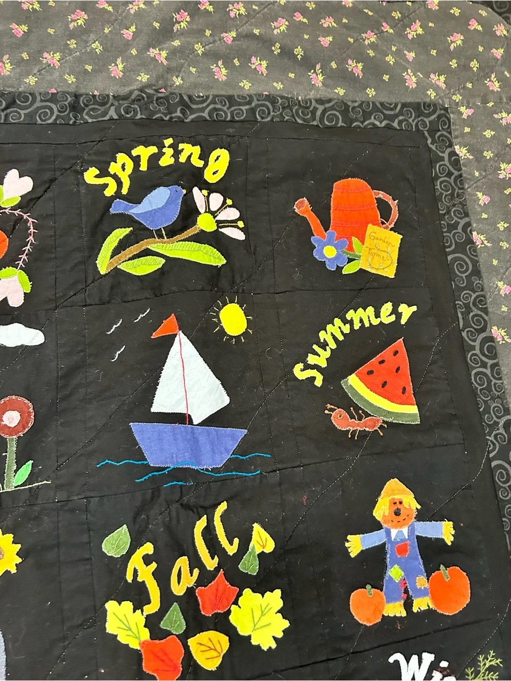 Handmade Four Seasons Applique Quilt Wall Hanging 45x48